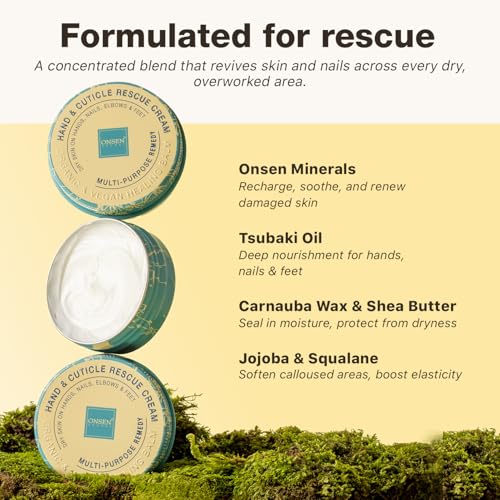 Onsen Hand & Cuticle Rescue Cream | Organic Nail Strengthener & Balm | Dry, Cracked Hands, Elbows & Feet | Shea Butter, Tsubaki & Jojoba Oil | Nail Repair & Growth, Vegan - 1 Pack (0.88 oz) - Thumbnail 5