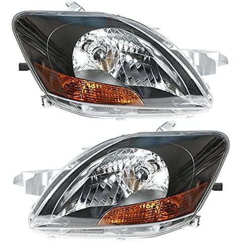 munirater Black Housing Headlights Headlamps Assembly Replacement for 2007-2011 Yaris Base Sedan 4-Door with Amber Corner Driver & Passenger Side TO2518108 TO2519108 Cover