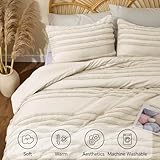 BEDELITE Boho Comforter Set Queen Size, Beige Tufted Striped Bed Set 3 Pieces, Soft Vintage Farmhouse Comforter for All Seasons, Boho Home Decor,Fluffy Jacquard Bedding with 2 Pillow Shams - Image 5