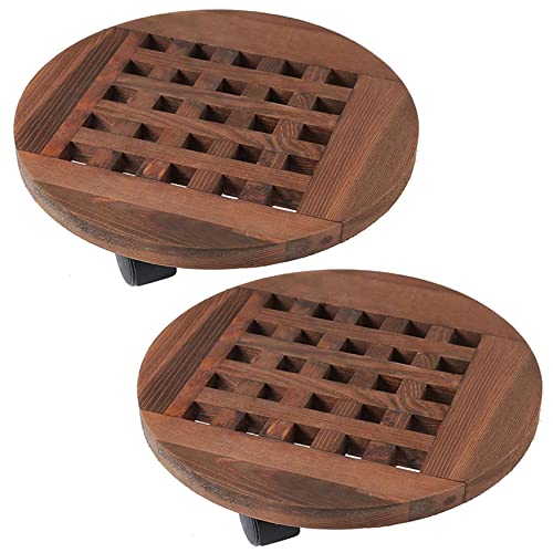 BRETALE 2X Maceta de Madera de 25 cm Bandeja ExtraíBle Soporte de Planta Base de Soporte con Ruedas Plantador Maceta de Flores Placa de Carro MóVil
