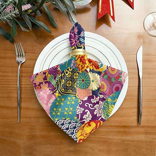 Nander Japanese Patterns Classical Flower Cloth Napkins Soft Comfortable Reusable Set Of 6 Napkins Perfect For Family Dinners,Weddings,Cocktail,Kitchen(20 By 20 Inch) #TOP1