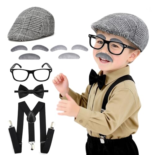 CONNICS Kids 100th day of school costume for Boys Old man dress up for kid Old person costume For Boy Grandpa Costume For Kids