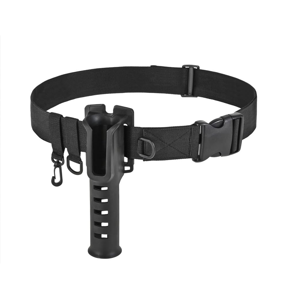 SagaSave (Black) Portable Fishing Rod Pole Holder Belt with Adjustable Wader Belt, Waders Straps, and Kayak Fishing Accessories, for Surf Casting