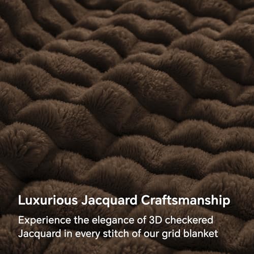 Image of BEDELITE 3D Checked Brown Fleece Throw Blanket for Couch, 50x60 Inches