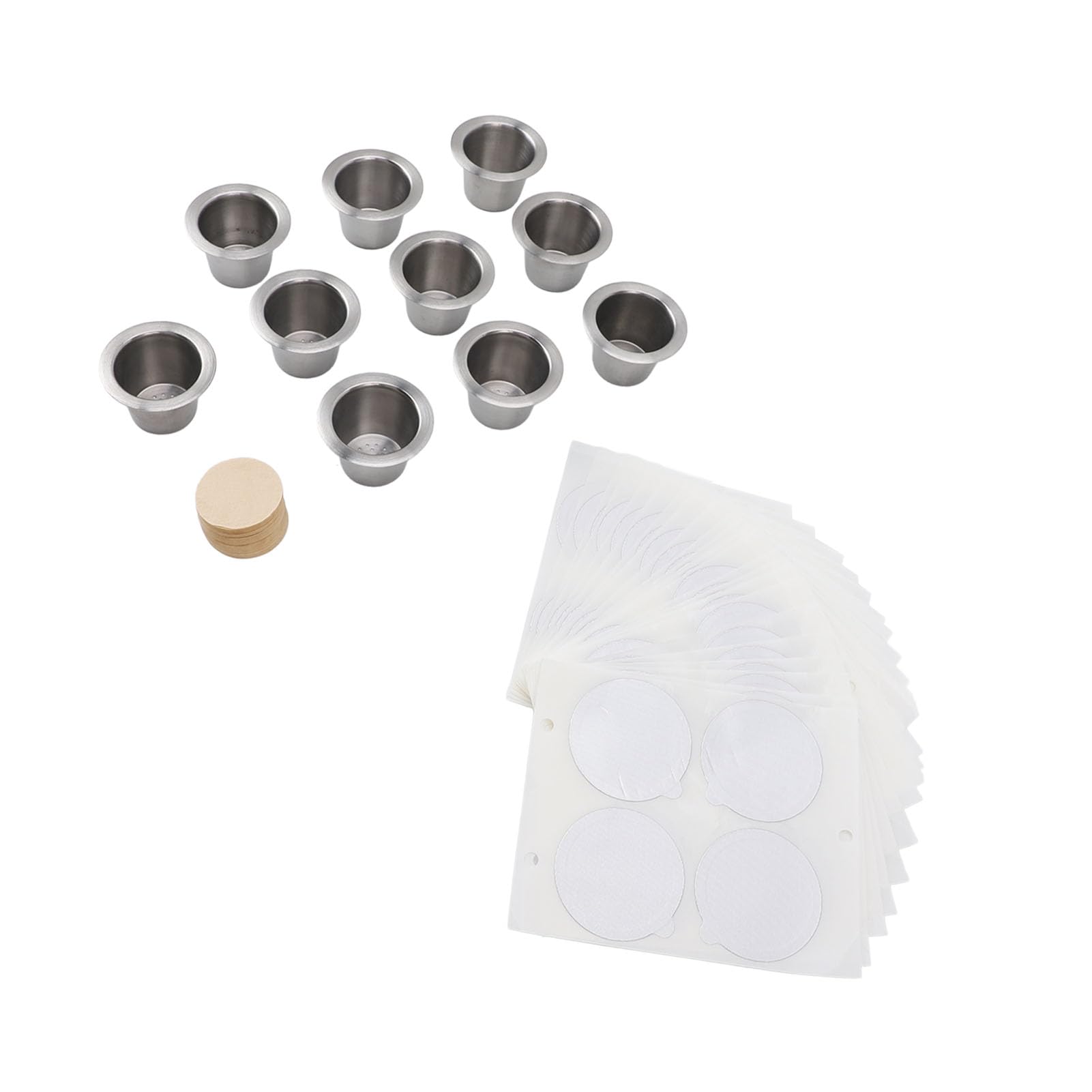 Taza de cápsulas de café recargables, cápsulas de café reutilizables de acero inoxidable con tapas de papel de aluminio, 10 Uds.