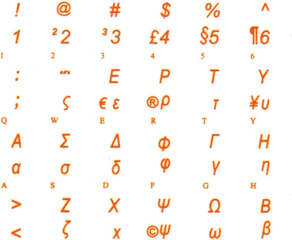 Greek Keyboard Stickers with Transparent Background with Yellow Lettering for Computer LAPTOPS Desktop