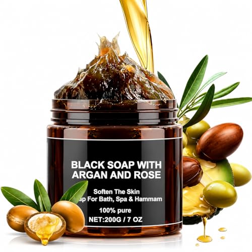 Image of Moroccan Beldi Soap - Natural Organic Black Soap for Ideal for Body Scrub, Spa & Hammam Rituals, Removes Dead Skin Cells 200 grams