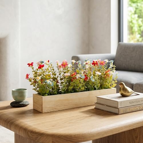 Image of Dekorly Artificial Fern Plant Arrangement with Wooden Planter (24 CM) | Premium Realistic Floral Decor for Table & Living Room | Stylish Indoor Decor for Living Room