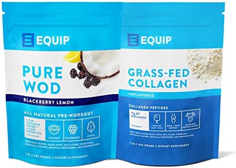 Equip Foods Collagen Powder & Equip Pre Workout PureWOD Energy Powder & Equip Collagen Peptides Powder - Pre or Post-Workout Treat