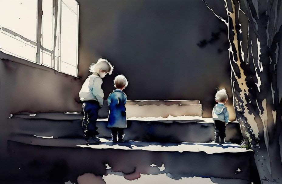 Toile art mural aquarelle et encre style minimaliste 58x90cm