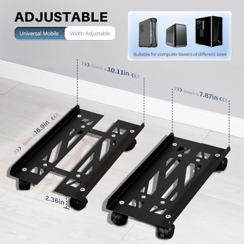 Computer Tower Stand, Adjustable Metal PC Stand for Floor, PC Tower Stand with 4 Locking Caster Wheels, CPU Holder, Mobile CPU Stand for Gaming Office Desk by Hovadova - Image 2