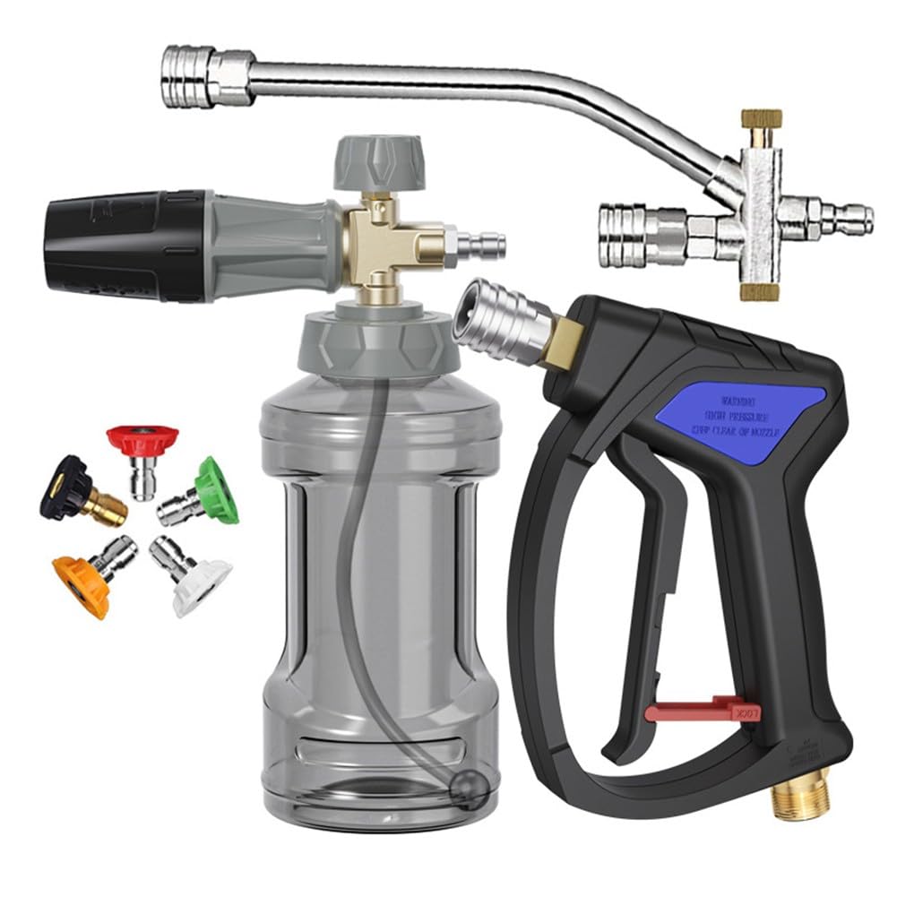 Lanza de espuma de alta presión de 4000 PSI con boquilla de cobre de 1000 ml, mango ergonómico para coche, terraza, entrada, robusto juego de metal y plástico para eliminar eficazmente la