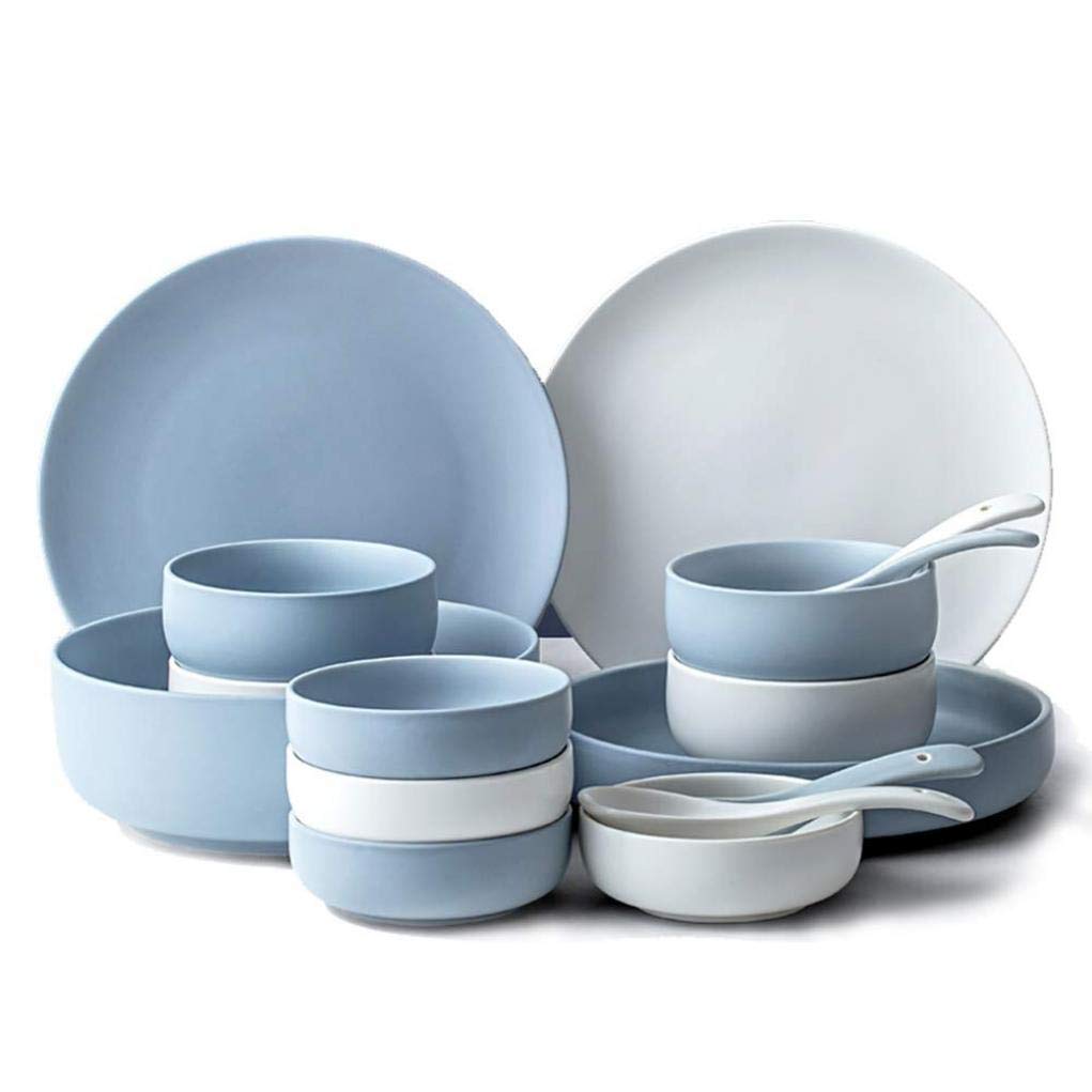 16 sztuk zestawu obiadowego białe i niebieskie ceramiczne zastawy stołowe dla 4 osób,