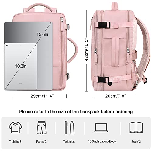 Rinlist Travel Laptop Backpack Carry On Backpack for Men Women Flight Approved College School Computer Bag for Business Hiking Personal Item Backpack Fits 15.6 Inch Notebook Pink の商品画像 3