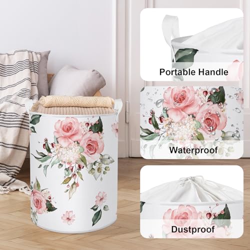 Clastyle CTS0041 Blooming Pink Flowers Laundry Basket Girl Room Floral Dirty Clothes Hamper Round Kid Bedroom Nursery Toy Basket thumb #3