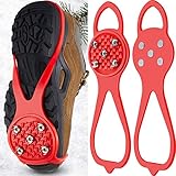 1 Pair Non Slip Gripper Spikes Claw Universal Ice Non Slip Shoe Spikes with 5 Tooth Steel Nails for Hiking Mountaineering Skiing Walking Shoes and Boots (Red)