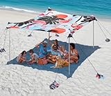 Rhino Valley Strandmuschel Sonnenschutz, 3x3m Strandzelt Sonnenschutz UPF50+ Schutz mit 8 Sandanker 4 Stangen, Outdoor Strand Sonnenschutz Zelt 6-8 Personen für Strand Camping Angeln, Flamingo
