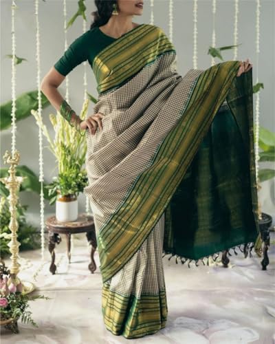 Image of Flosive Women's Kanjivaram Silk Saree With Beautiful Blouse With Zari Border
