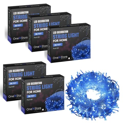 One94Store LED Pixel Series String Light, 36 Feet Long 360 Degree LED Bulb Light Series Copper Led Pixel String Light for Home Diwali, Christmas Decoration (Pack of 5, Blue)