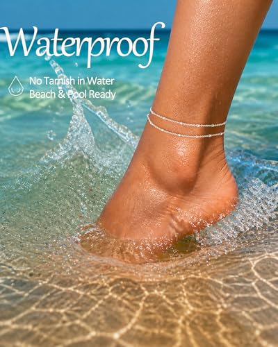 Image of FUNEIA Gold Silver Ankle Bracelets for Women Waterproof 14K Gold Plated Anklets for Women Non Tarnish Dainty Layered Beaded Heart Anklet Set Summer Beach Foot Chain Jewelry Gifts Trendy Stuff
