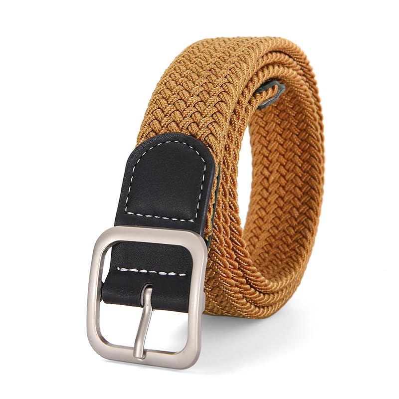 Xiao Hua Stretch Belt for men and women,Elastic Woven Braided belt,Casual comfortable and versatile practical accessories for dressing,41.34 inches(Brown yellow)