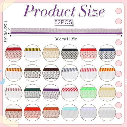 TIESOME 52 Stück Buch Stirnband, Baumwoll Buchbinder Stirnbänder, 30 X 1,5cm 52 Farben Buchbinderleinen Baumwoll Buch Stirnband Buchbinde für Buchbindeanfänger Buchreparatur Buchdekoration
