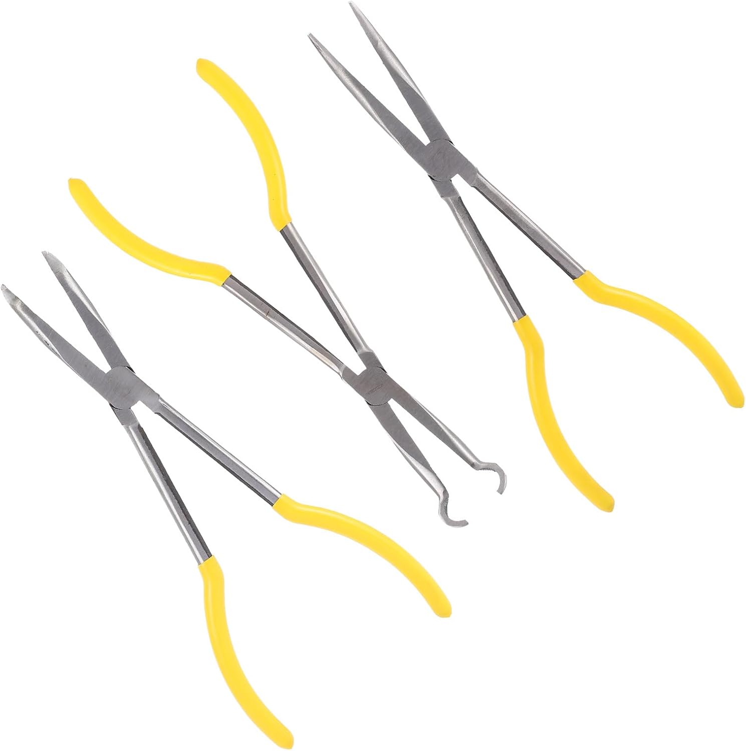 HOMSFOU 11-inch Extended Needle Nose Pliers Set, Multi-angle 0°, 45°, 90° Bent Tips, Cable Wire Cutter, Household Long Nose Pliers for Precision Grip and Electrical Work, 3 Pieces