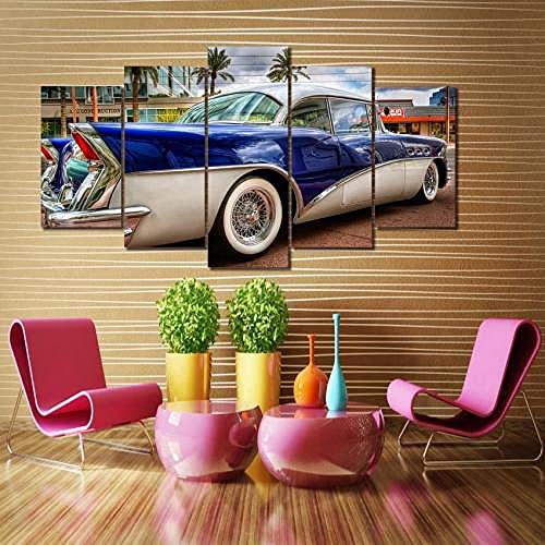 Tableau cadeau idéal pour passionné auto avec cadre triptyque voiture bleue 5 pièces