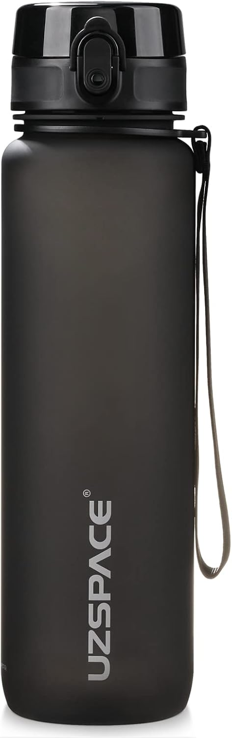 UZSPACE 1 Litre Water Bottle with Strainer, BPA Free Drinking Bottles for Adults, Sports Water Bottle with Capacity Scale