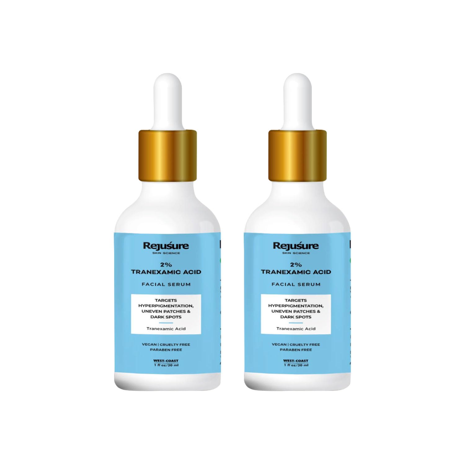 Rejusure Tranexamic Acid 2% Face Serum for Hyperpigmentation, Uneven Patches & Dark Spots – 30ml (Pack of 2)