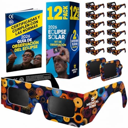 12 Gafas Eclipse Solar Homologadas ISO 12312-2 - Paquete de 12 Co...