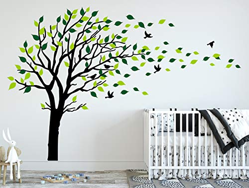 Luckkyy Tree Blowing In The Wind Tree Wall Decals Wall Sticker Vinyl Art Kids Rooms Teen Girls Boys Wallpaper Murals Sticker Wall Stickers Nursery Decor Nursery Decals (Black) #TOP1