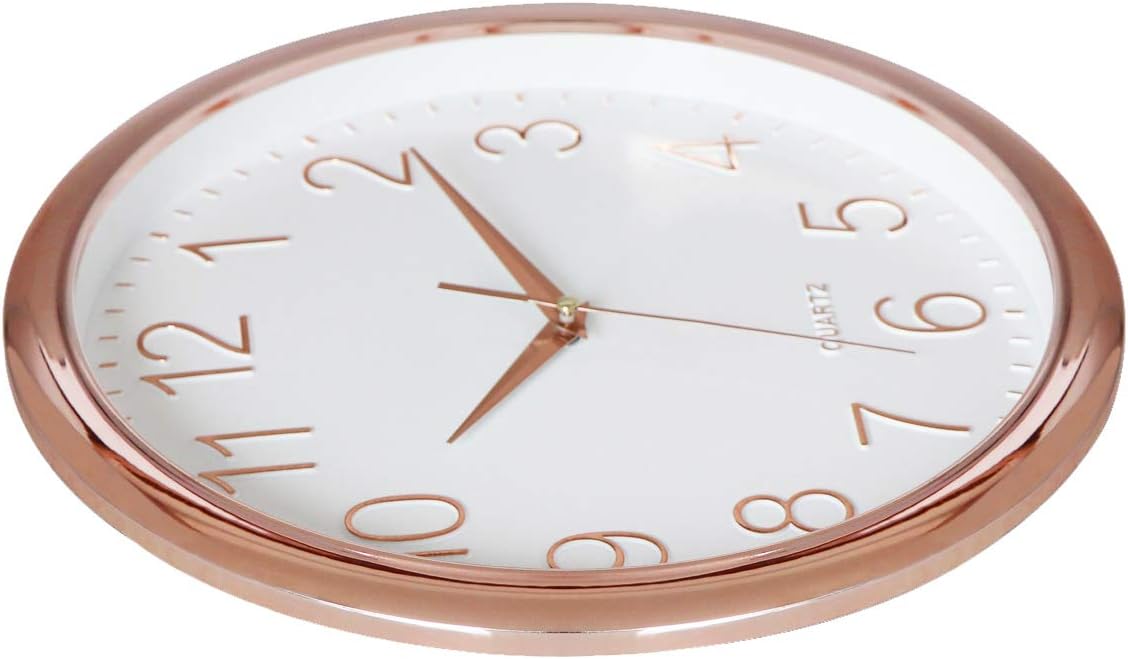 Foxtop Modern Wall Clock Silent Non-Ticking Battery Operated Round Quartz Clock for Living Room Bedroom Home Office School (Rose Gold, 11 inch)