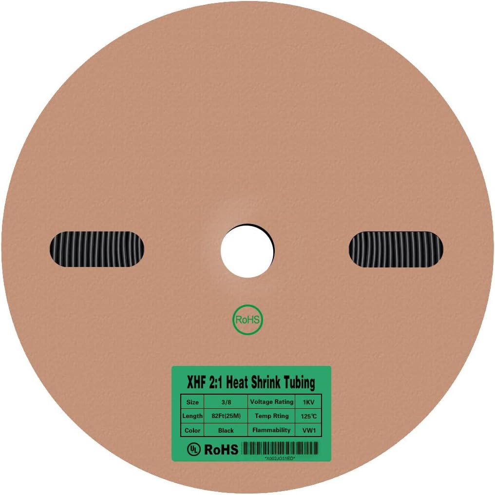 XHF 55 Ft 3/8" Heat Shrink Tubing Roll 2:1,Electrical Industrial Shrink Tube for Wire Insulation,Ul Listed and Rohs Compliant Black 3/8-55Ft Silver