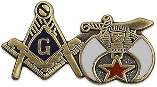 Square & Compass and Shriner Masonic Lapel Pin - [Gold & White][1'' Wide]