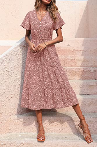 PRETTYGARDEN Summer Floral Dress for Women 2025 Casual Boho Short Sleeve Maxi Dresses V Neck Tiered Flowy Beach Sundress