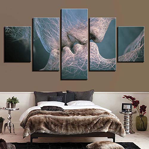 KINYNE El Beso Decoración de Pared Amor Beso Impresiones abstractas sobre Lienzo Cuadro Arte de la Pared Imagen Giclee Moderno para Dormitorio Sala de Estar 5 Piezas,A,30x40x2+30x60x2+30x80x1
