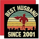 22nd Anniversary Card for Husband from Wife - Best Husband Since 2001 - I Love You Gifts, Happy 22nd Wedding Anniversary Cards for Partner, 5.7 x 5.7 Inch Greeting Cards for Twenty-Second Anniversaries