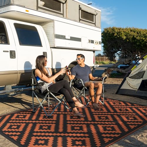 Image of GENIMO Fall Decor Outdoor Rug, Plastic Rugs for Patio, 6'x9' Black Orange