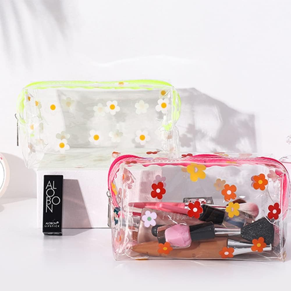 Estuche transparente para lápices de gran capacidad, 4 unidades, bolsa de almacenamiento de maquillaje portátil de PVC, bolsa de papelería, bonito organizador cosmético cuadrado transparente para