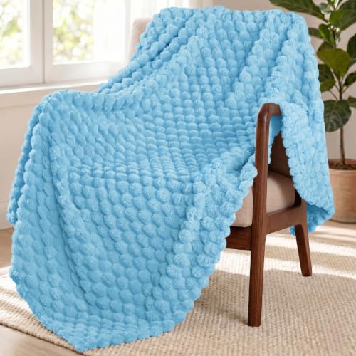 Image of Exclusivo Mezcla Large 3D Fleece Throw Blanket for Couch, Blue | Extra Soft Fuzzy Plush Lightweight Throws, Cozy Fluffy Decorative Blankets for All Seasons, 50x70 Inches