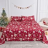 Gogreen 4PC Queen Christmas Sheet Set Fit 16', Breathable Microfiber Super Soft Queen Sheet Set Warm Sheets, Luxury Hotel Style Home Decor Queen Bed Sheet Set, Gift for Women, Men - Christmas Elk
