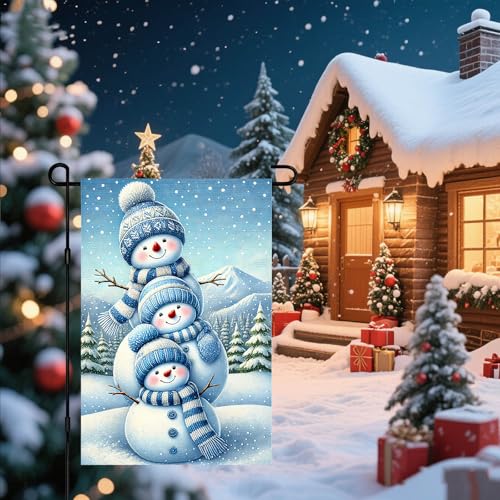 Image of BlissYard Garden Flag Blue Snowmen Winter 12x18 Inch Polyester