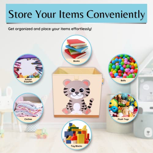 Product 4 Kids - Washable Toy Box Storage Cube, Canvas Toy Chest Organizer Foldable Kids Toy Storage Organizers For Child's Bedroom Or Playroom -13X13X13 Inch (Tiger Cub) #TOP1