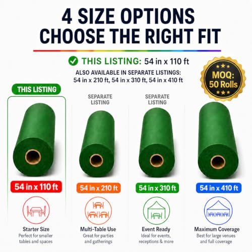 Image of Custom Disposable Tablecloth Roll, Continuous Plastic Table Cover Roll | 54 in x 110 ft Plastic Table Cloth with Cutter Single-Color All-Over Line Art or Text Table Cloths Disposable for Catering