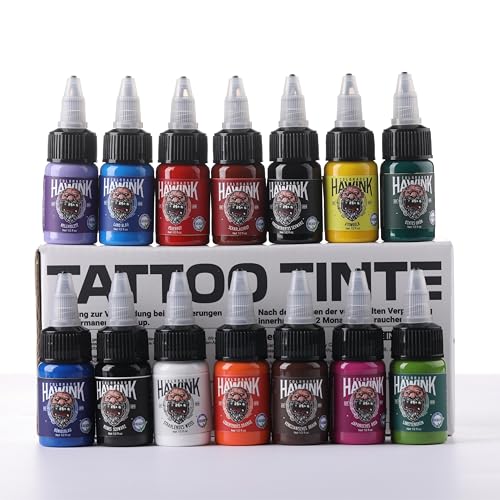 HAWINK Zestaw farb do tatuażu 15ml (0.5oz) 14 butelek tuszu do tatuażu Akcesoria do tatuażu TI203DE-15-14