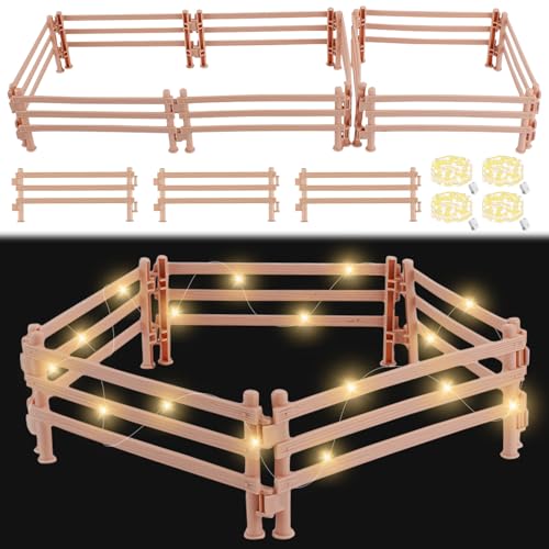 Valla de caballo con luz, 40 piezas de accesorios de esgrima de corral para caballos, juego de plástico para cercas de plástico, juguete de acoplamiento, valla de plástico para granero, caseta de