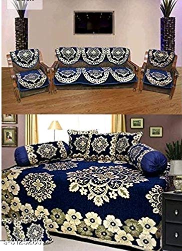 Excell loomtex Presents atractive Flower Theme Diwan Set which Contains 1 bedsheet, 2 bolsters, 5 Cushion Cover & 10 Sofa Covers.-image-42