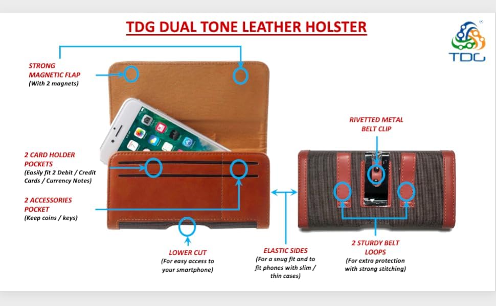 Image of TDG Leather Belt Pouch Holster for Apple iPhone Smartphones & Mobiles (Brown, 6.5 inches)