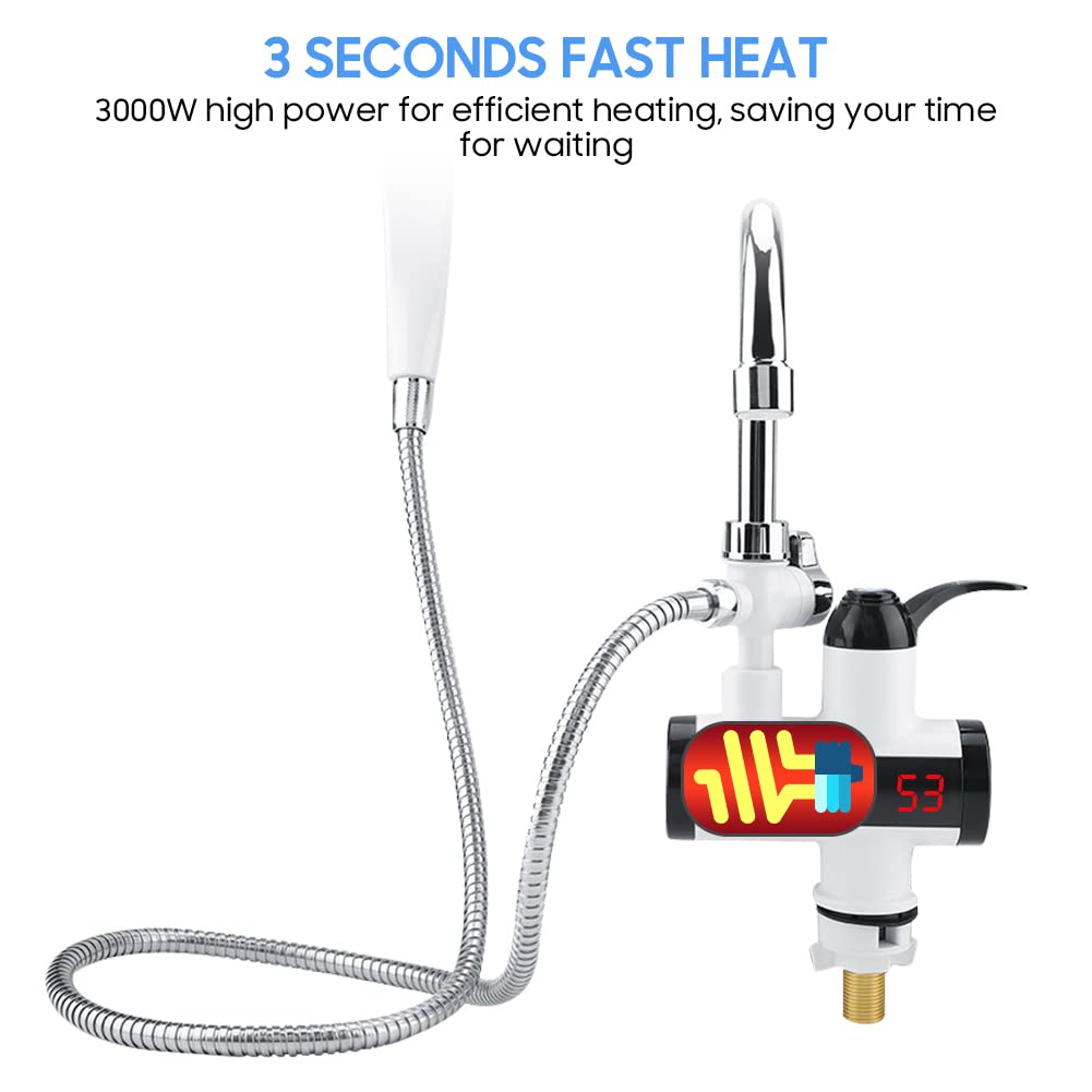 Rubinetto dello scaldacqua istantaneo, rubinetto dell'acqua calda elettrico istantaneo, rubinetto elettrico istantaneo, con display della temperatura + soffione doccia 220V(220V)
